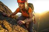 Fototapeta  - Female rock climber, Hiker in the mountain