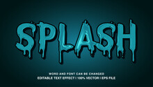 Splash Editable Text Effect Template, 3d Bold Cartoon Glossy Font Style Typeface. Premium Vector