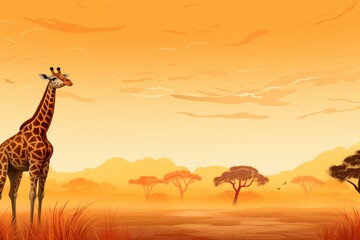 Wall Mural - Giraffe african savanna. Generate Ai