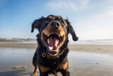 Fototapeta Młodzieżowe - portrait of a happy dog having a day at the beach