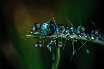 Poster - Beautiful shiny dew water drop on dandelion seed in natural 