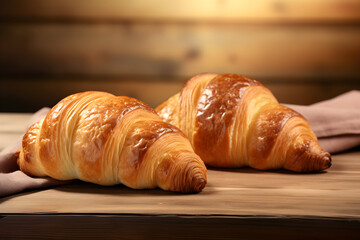 promotional commercial photo of two croissants on a dark background created with generative ai techn