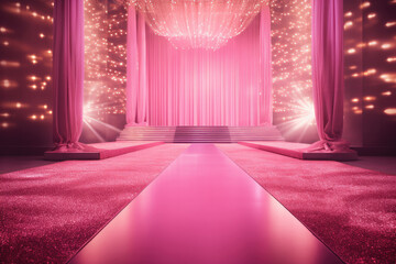 Blockbuster Barbie movie premiere pink themed red carpet walk representation. Generative ai