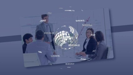 Poster - Animation of financial data processing over diverse business people in office
