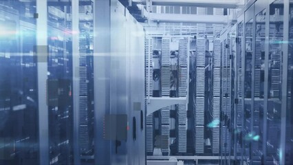 Poster - Animation of square shapes, light spots and mosaic squares against computer server room