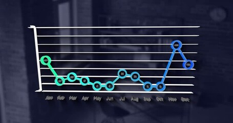 Poster - Animation of graph representing year performance over defocused interior of office