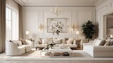 Fototapeta Londyn - contemporary classic white beige interior furniture, generative ai