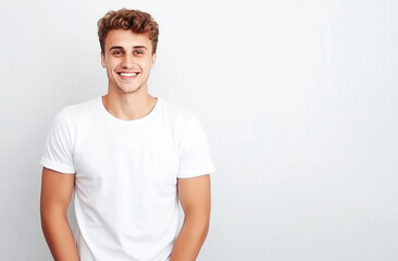 Wall Mural -  Young man wearing blank white t-shirt