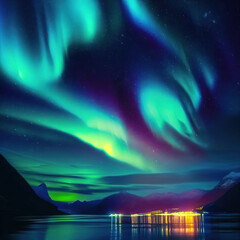 Canvas Print - The ethereal Northern Lights painting the night sky in shades of emerald and violet