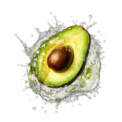 Wall Mural - Avocado with a moving splash of water, isolated on white background