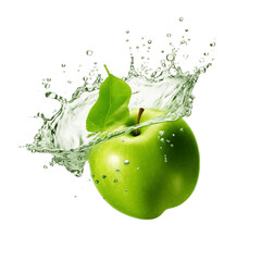 Wall Mural - Fresh green apple and splash of water on white background