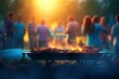 © Murda - Group of friends having party outdoors. Focus on barbecue grill with food
