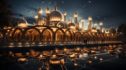 sheikh zayed grand mosque in abu - dhabi at night, united arab emirates.generative ai