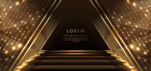 Wall Mural - elegant golden scene dot diagonal glowing with lighting effect sparkle on black background. template