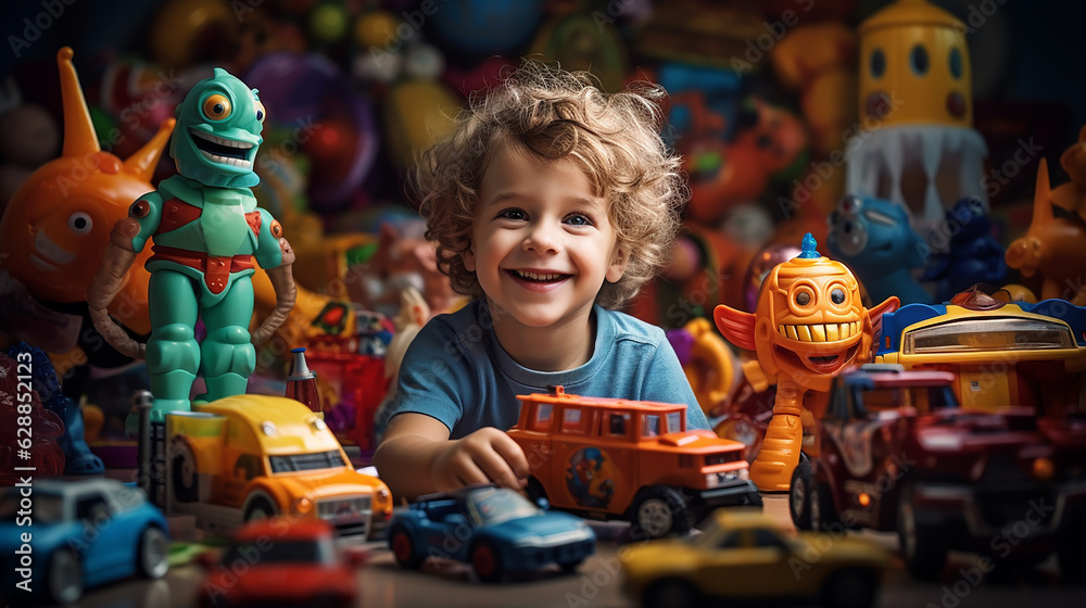 a child playing with colorful toys