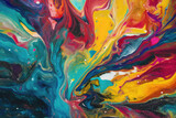 Fototapeta Młodzieżowe - Mixture of colorful acrylic paints. Liquid marble texture. Fluid art. AI-generated image