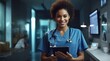 © Bojan - Portrait of smiling female doctor with digital tablet and stethoscope in hospital.