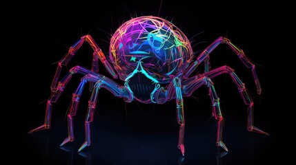 Sticker - Colorful abstract Cyberpop animal spider  painting geometric style. Isolated black background Generative AI