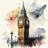 Fototapeta Big Ben - Big ben watercolor paint 