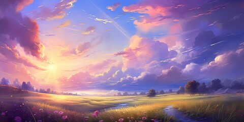 Canvas Print - Beautiful Landscape, Sky with Clouds, Sunset