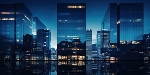 Fototapete - Glass building, corporate building at night - business concept.
