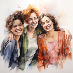 watercolor portrait of girls two sisters and girlfriend