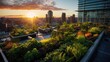 A thriving urban rooftop garden in the heart of the city. Generative AI