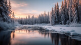 Fototapeta Most - Winter wonderland. River in snowy forest