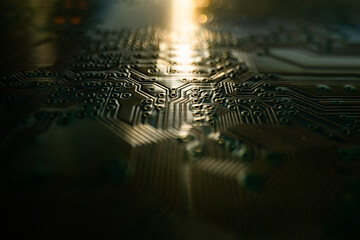 Circuit board, electronic motherboard. Digital engineering concept, hi-tech technology concept. Tech background.