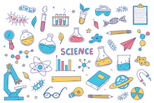 Science Doodles Set, Cartoon Elements, Clip Art Isolated On White Background For Stickers, Planners, Scrapbooking, Stationary, Prints, Etc. EPS 10