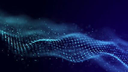 Poster - Abstract polygonal space. Low poly 3d wire. Artificial Intelligence. 3D rendering.