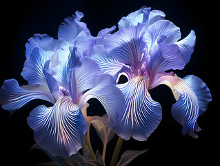 Wall Mural - elegant  blue iris flower isolated on black background. Close up. Nature.