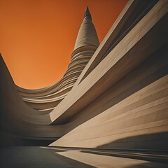 Canvas Print - Unique structure isolated against the background of an orange sky. AI-generated.