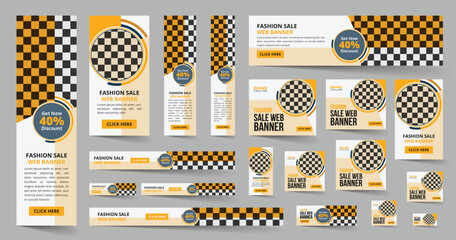 Sticker - Fashion sales web ads banner bundle template design set, horizontal and vertical google web ads banner design