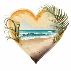 Wall Mural - AI generated illustration of a vibrant heart-shaped design featuring stunning tropical beach scene