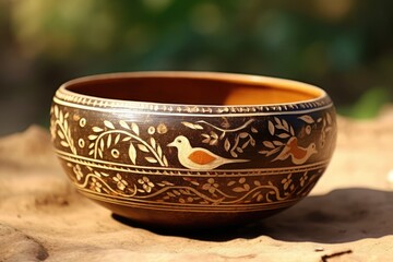 Antique Decorated Indian Bowl with Two Birds