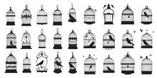 Cage Silhouettes Vector Design. Set Of Birdcage Black Color Vector Illustration. 