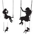 The girl is swinging with a swing made of rope ‍Silhouette vector