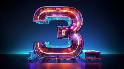 glowing neon light sign with number 3 / three