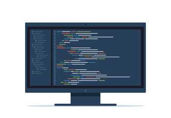 Poster - Computer software coding vector concept. Programming coding script java, digital program code on monitor screen. Vector illustration.