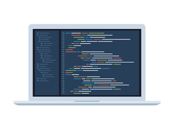 Poster - Computer software coding vector concept. Programming coding script java, digital program code on laptop screen. Vector illustration.
