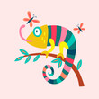 Chameleon lizard cute funny character design. Childish print for cards, apparel and decoration