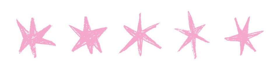 shape elements, abstract. graphic pink stars among scribble doodles, color collage. flat vector illu