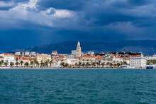 Coast Of Split Croatia With Diocletian's Palace And Approaching Thunderstorm