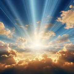 Wall Mural - A photo of sunbeams shining through clouds generative AI