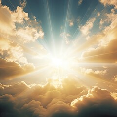 Wall Mural - A photo overlay of sun rays streaming through clouds generative AI