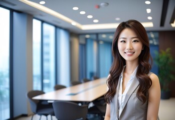 Beautiful smile attractive asian girl inside meeting room 