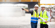 © NVB Stocker - Heavy Industry Engineers teamwork. Two builder and construction worker working together at Prefabricated concrete walls Industry Manufacturing Factory. Unity and teamwork concept