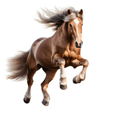 A Brown Horse Running And Jumping Isolated On A Transparent Background. Generative AI