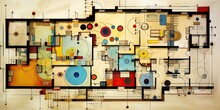 AI Generated. AI Generative. Abstract  geometric floor plan design architecture top view pattern background graphic art. Watercolor ink poster